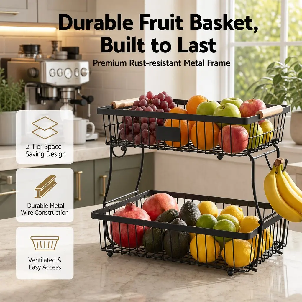 2-Tier Fruit Basket for Kitchen Organization