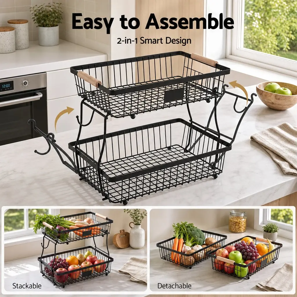2-Tier Fruit Basket for Kitchen Organization