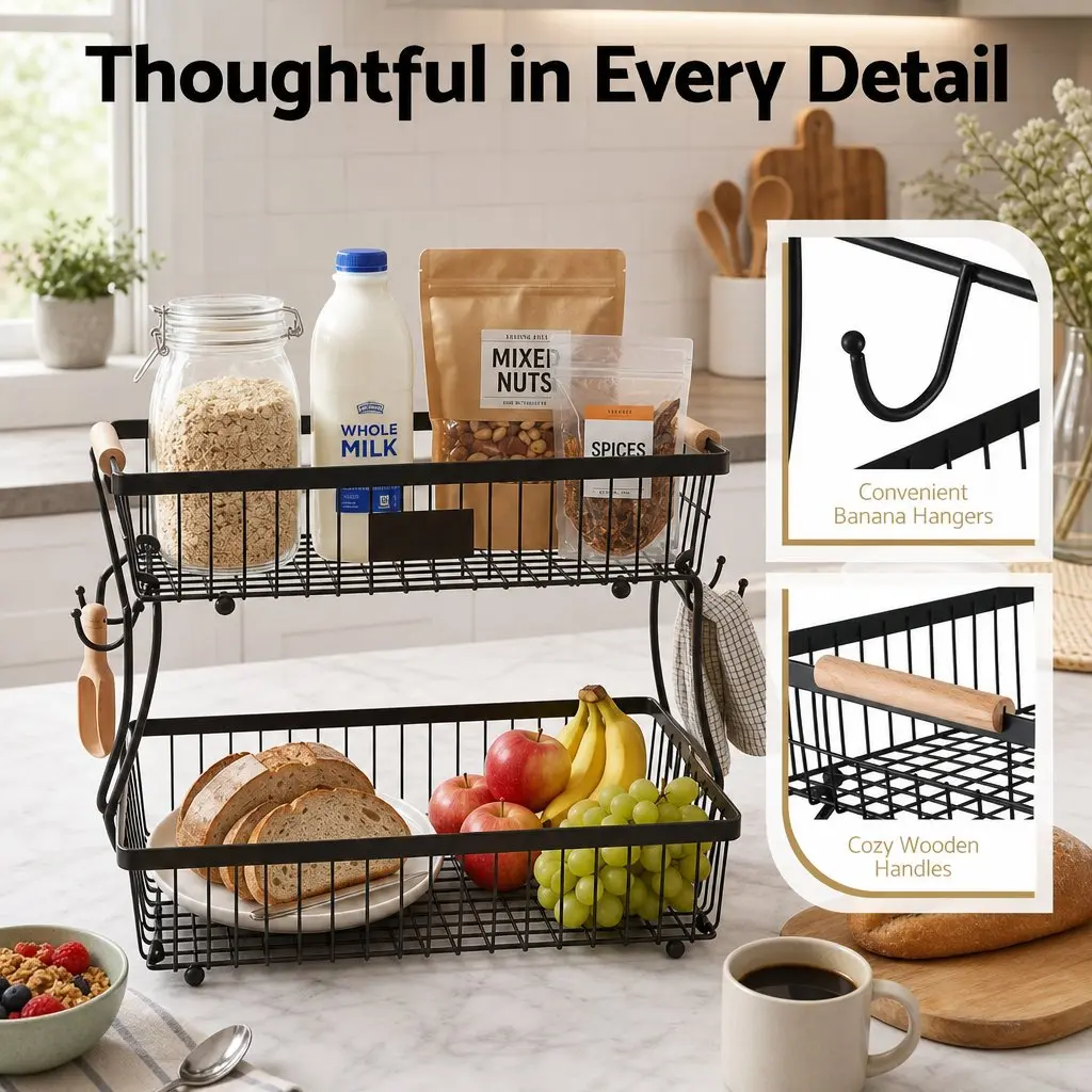 2-Tier Fruit Basket for Kitchen Organization
