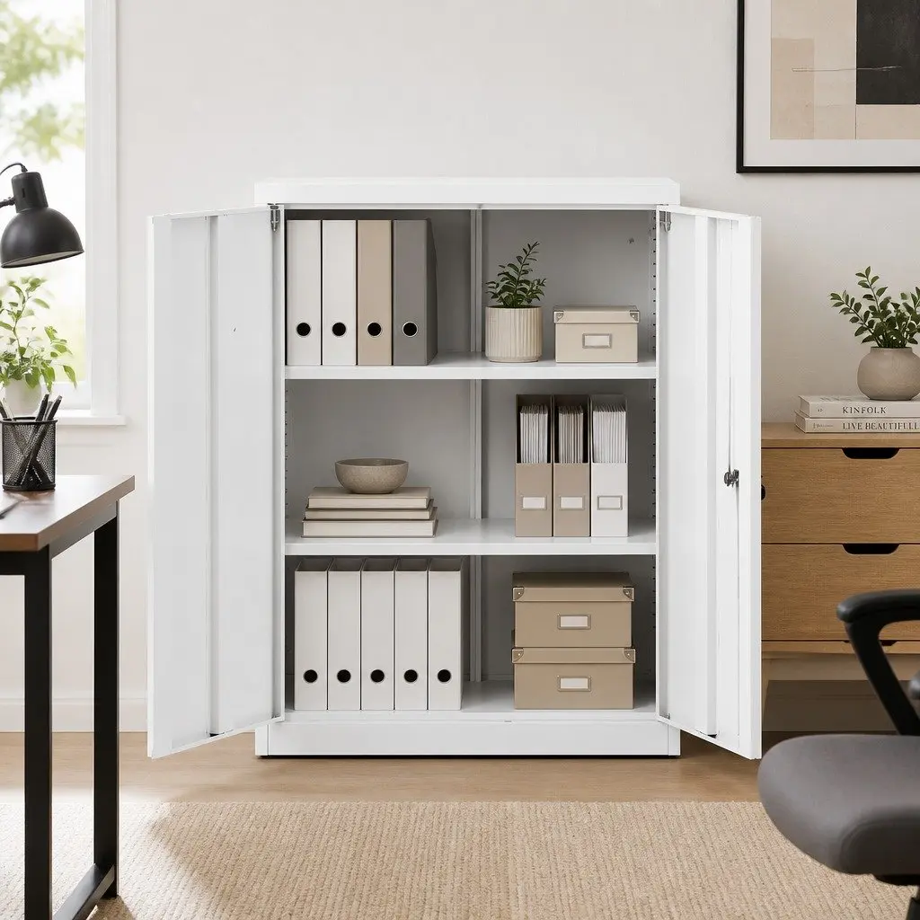Steel Filing Cabinet Storage Locker Adjustable Shelves 80cm x 40cm x 100cm White