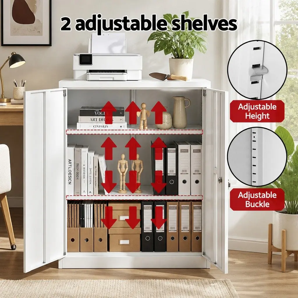 Steel Filing Cabinet Storage Locker Adjustable Shelves 80cm x 40cm x 100cm White
