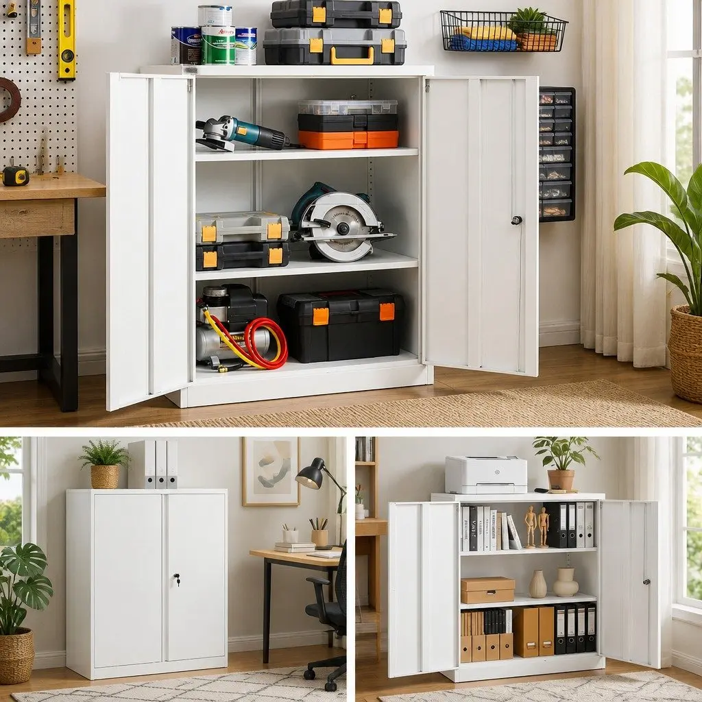 Steel Filing Cabinet Storage Locker Adjustable Shelves 80cm x 40cm x 100cm White