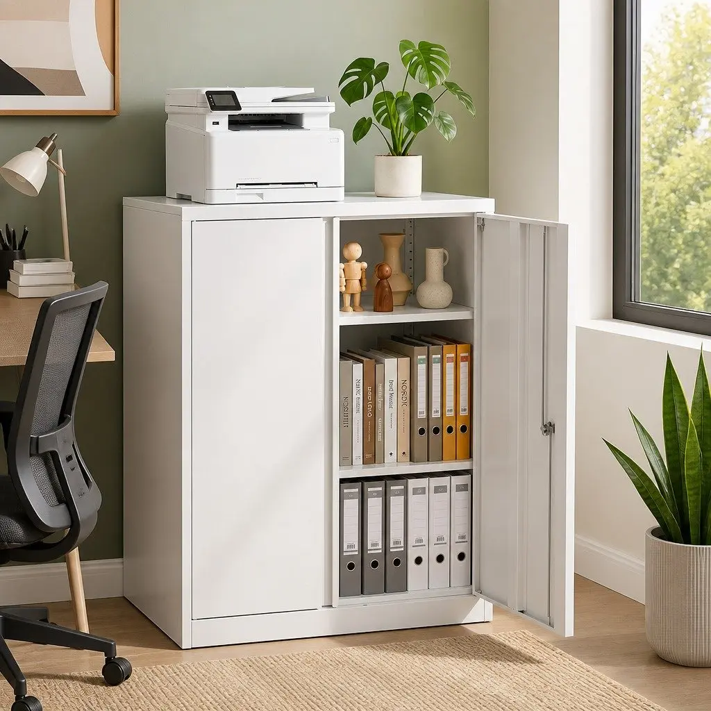 Steel Filing Cabinet Storage Locker Adjustable Shelves 80cm x 40cm x 100cm White