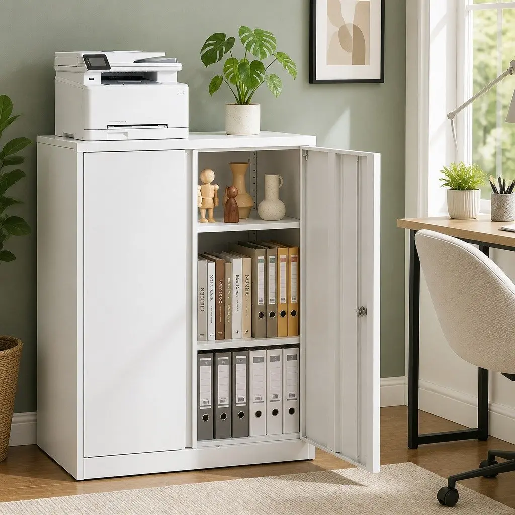 Steel Filing Cabinet Storage Locker Adjustable Shelves 80cm x 40cm x 100cm White