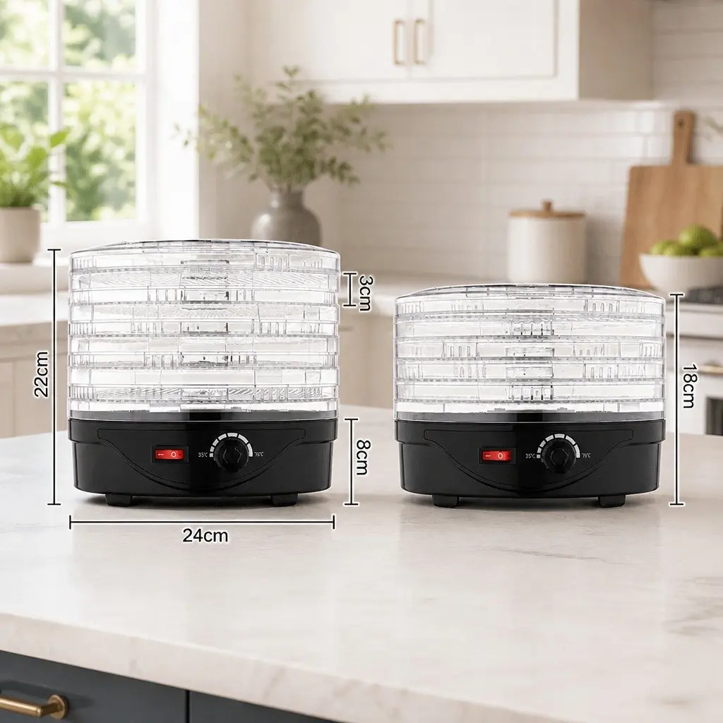 5 Tray Food Dehydrator Black Food Grade Plastic Adjustable Temperature Kitchen Appliance