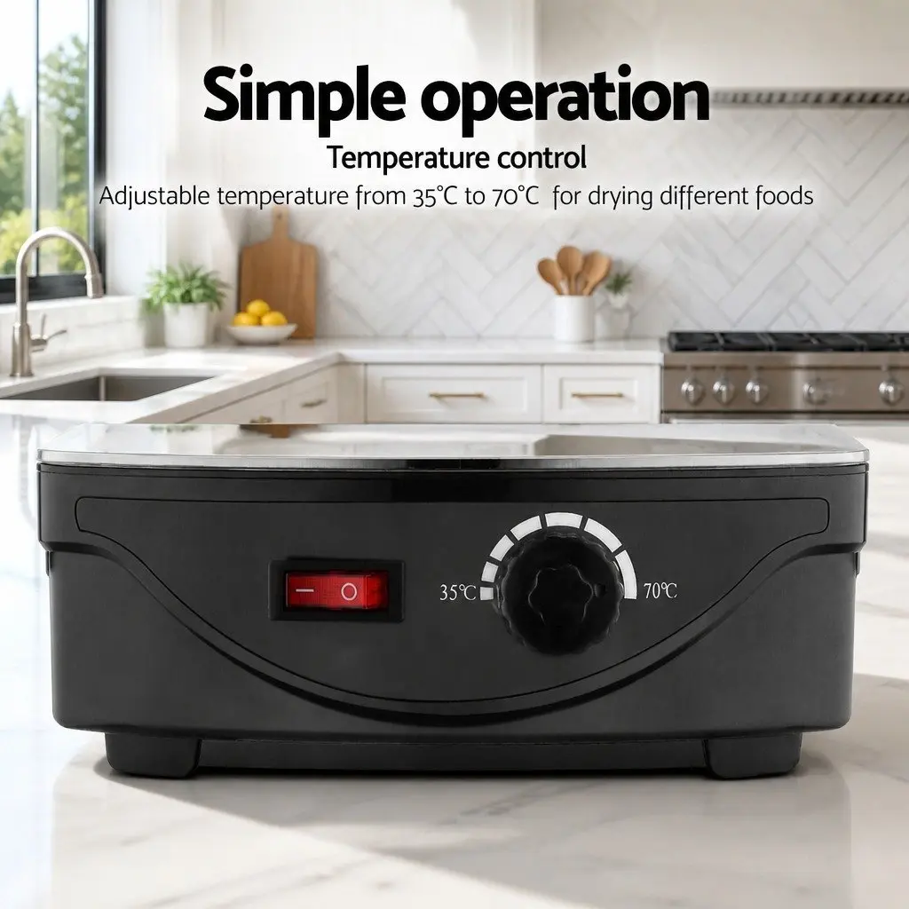 5 Tray Food Dehydrator Black Food Grade Plastic Adjustable Temperature Kitchen Appliance