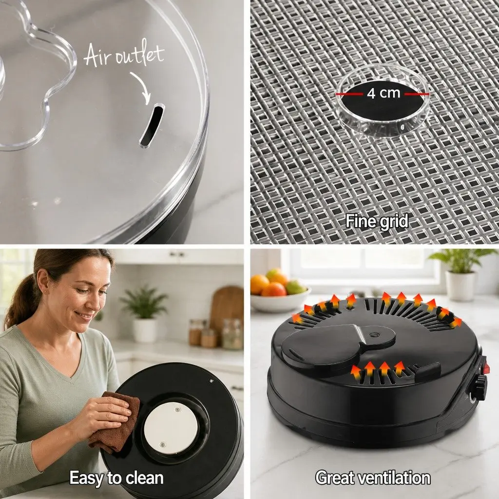 5 Tray Food Dehydrator Black Food Grade Plastic Adjustable Temperature Kitchen Appliance
