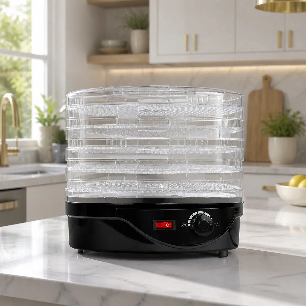5 Tray Food Dehydrator Black Food Grade Plastic Adjustable Temperature Kitchen Appliance