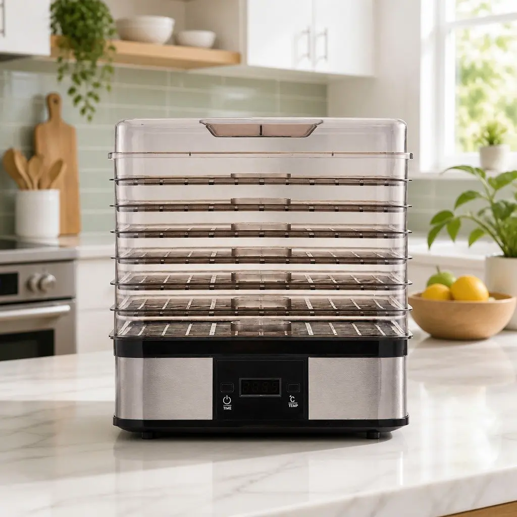 7 Tray Dehydrator Stainless Steel with Timer LCD Display Adjustable Temperature Silver