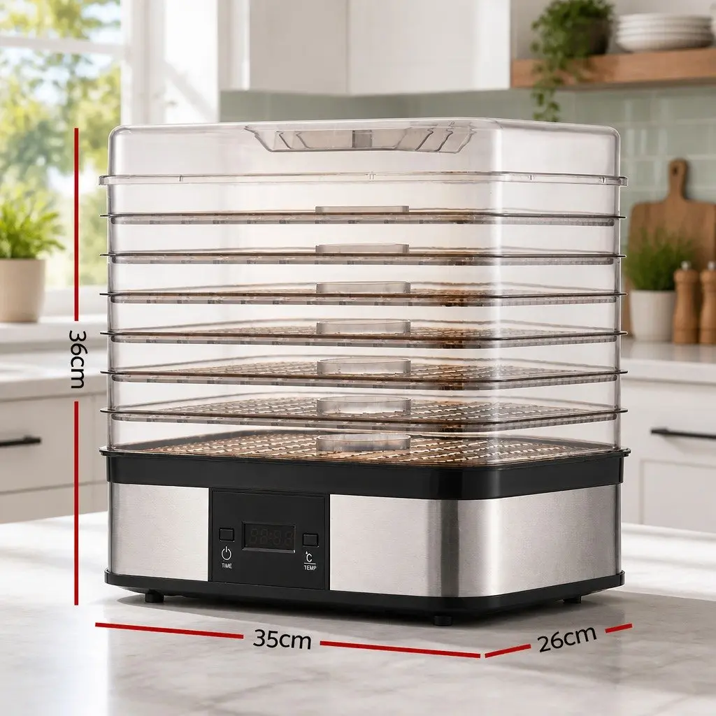 7 Tray Dehydrator Stainless Steel with Timer LCD Display Adjustable Temperature Silver
