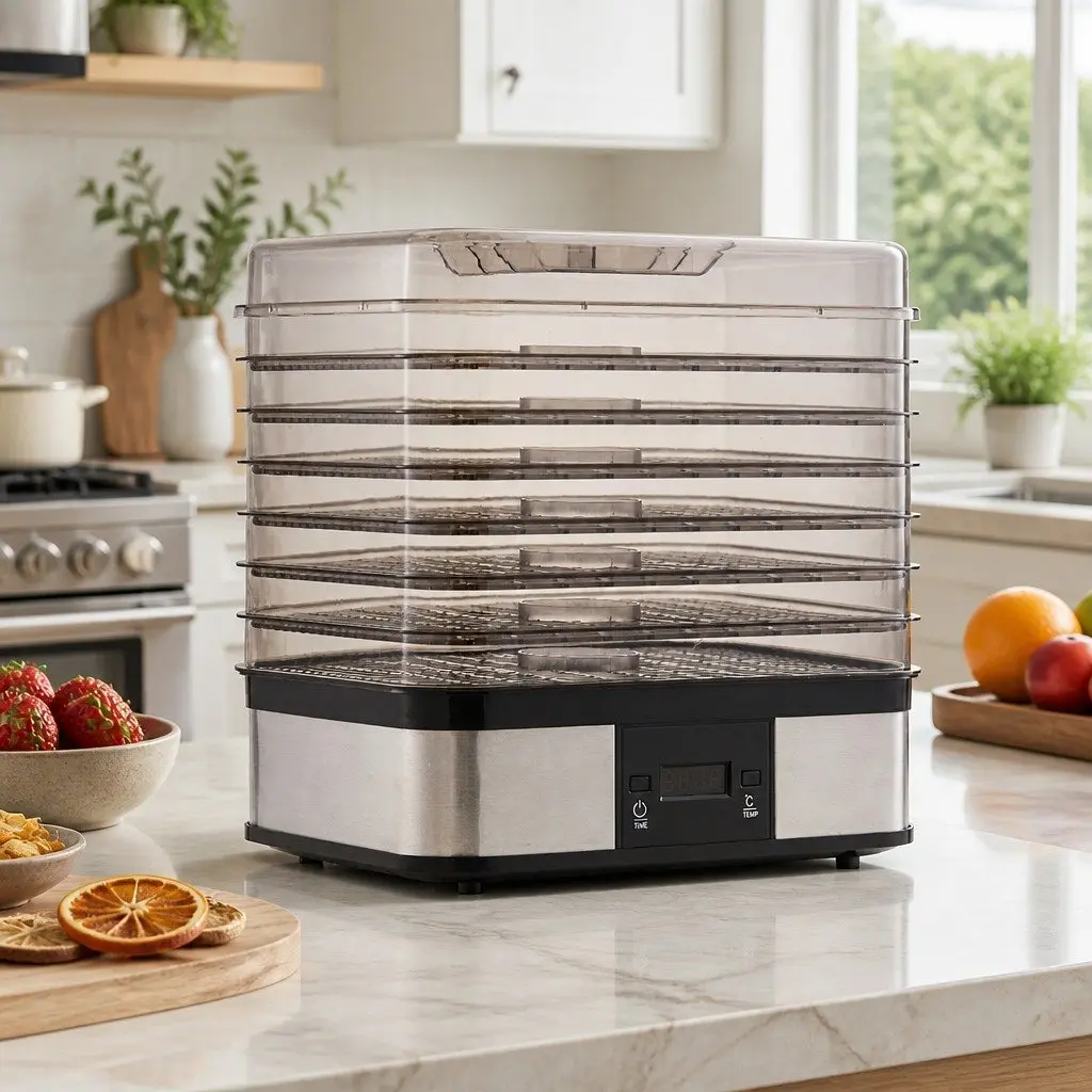 7 Tray Dehydrator Stainless Steel with Timer LCD Display Adjustable Temperature Silver