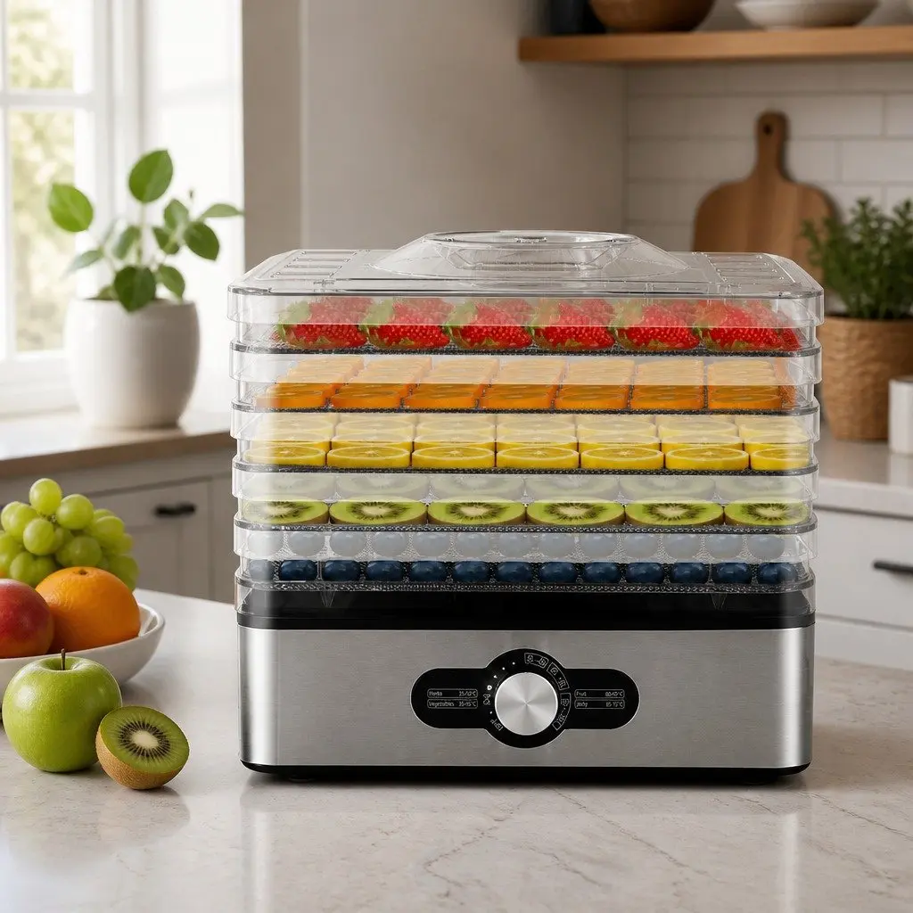 Food Dehydrator Adjustable Temperature Stainless Steel 5 Trays 30cm x 21cm x 21.5cm Silver