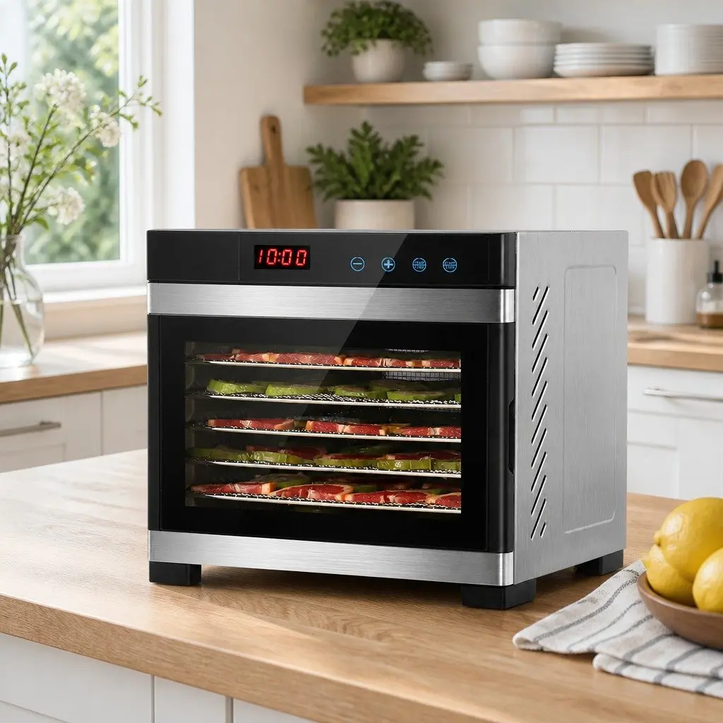 Food Dehydrator Stainless Steel 6 Tray Silver Adjustable Digital Temperature LCD Touch Control