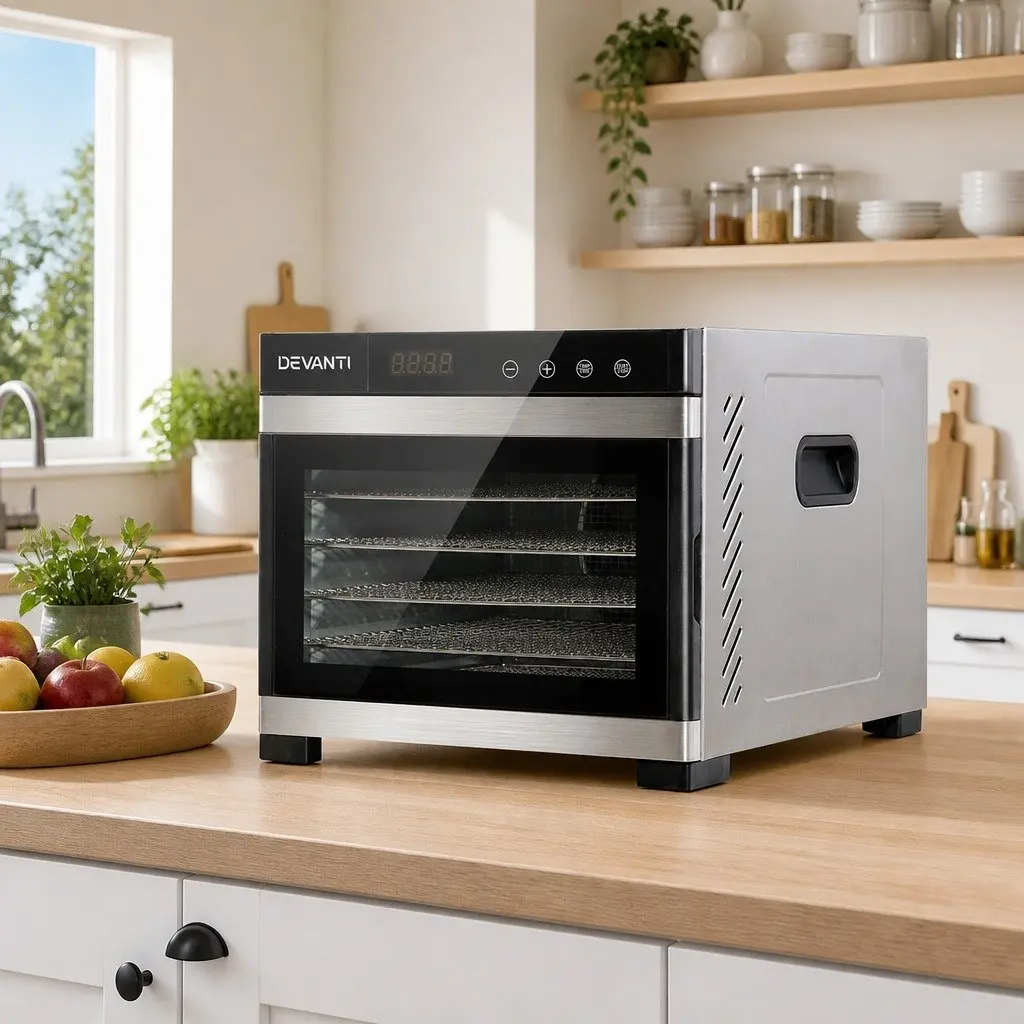 Food Dehydrator Stainless Steel 6 Tray Silver Adjustable Digital Temperature LCD Touch Control