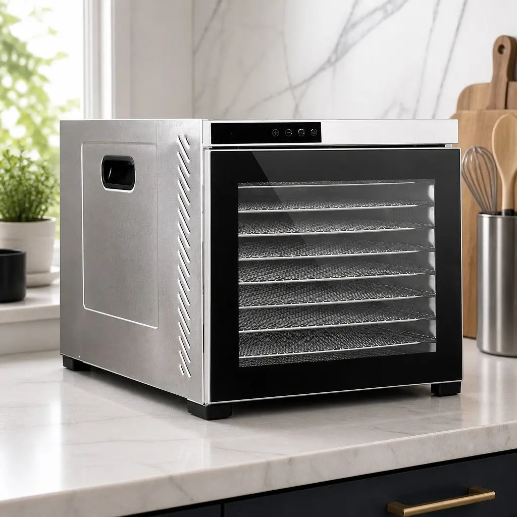 Food Dehydrator Stainless Steel 10 Trays Digital LCD Touch Control Adjustable Timer Silver