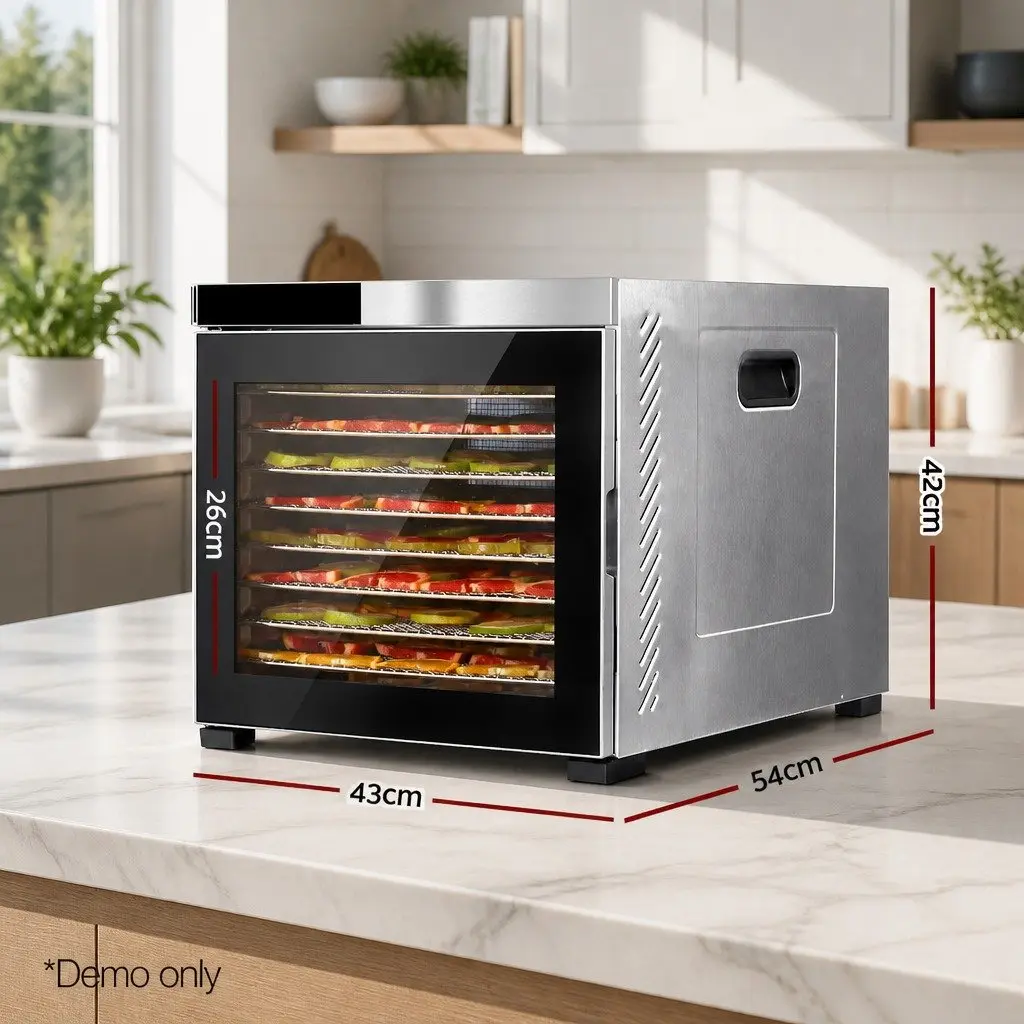 Food Dehydrator Stainless Steel 10 Trays Digital LCD Touch Control Adjustable Timer Silver