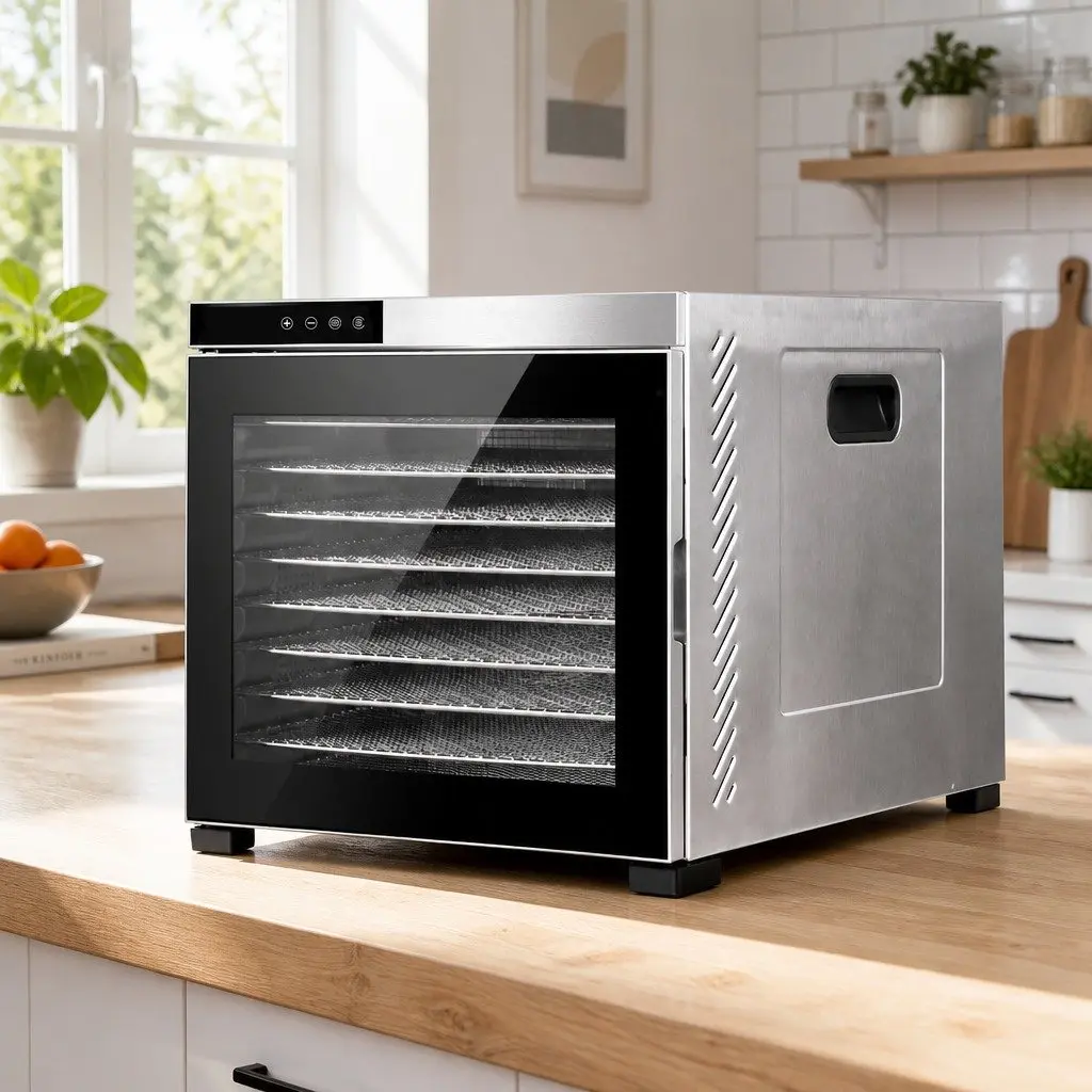 Food Dehydrator Stainless Steel 10 Trays Digital LCD Touch Control Adjustable Timer Silver