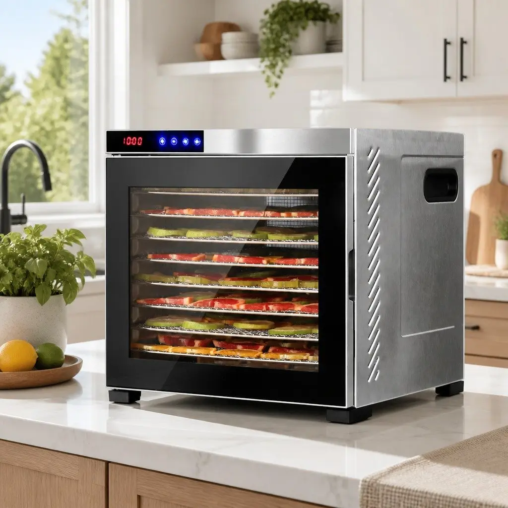 Food Dehydrator Stainless Steel 10 Trays Digital LCD Touch Control Adjustable Timer Silver