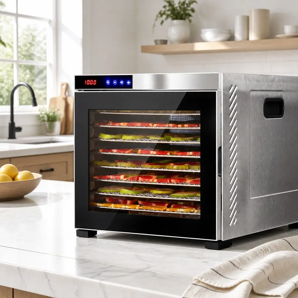 Food Dehydrator Stainless Steel 10 Trays Digital LCD Touch Control Adjustable Timer Silver