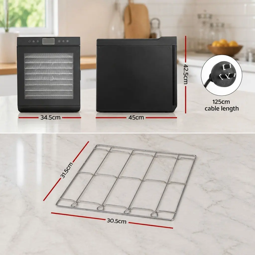 Food Dehydrator Stainless Steel 10 Trays Digital Temperature Control Adjustable Timer