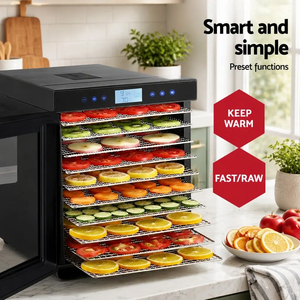 Food Dehydrator Stainless Steel 10 Trays Digital Temperature Control Adjustable Timer