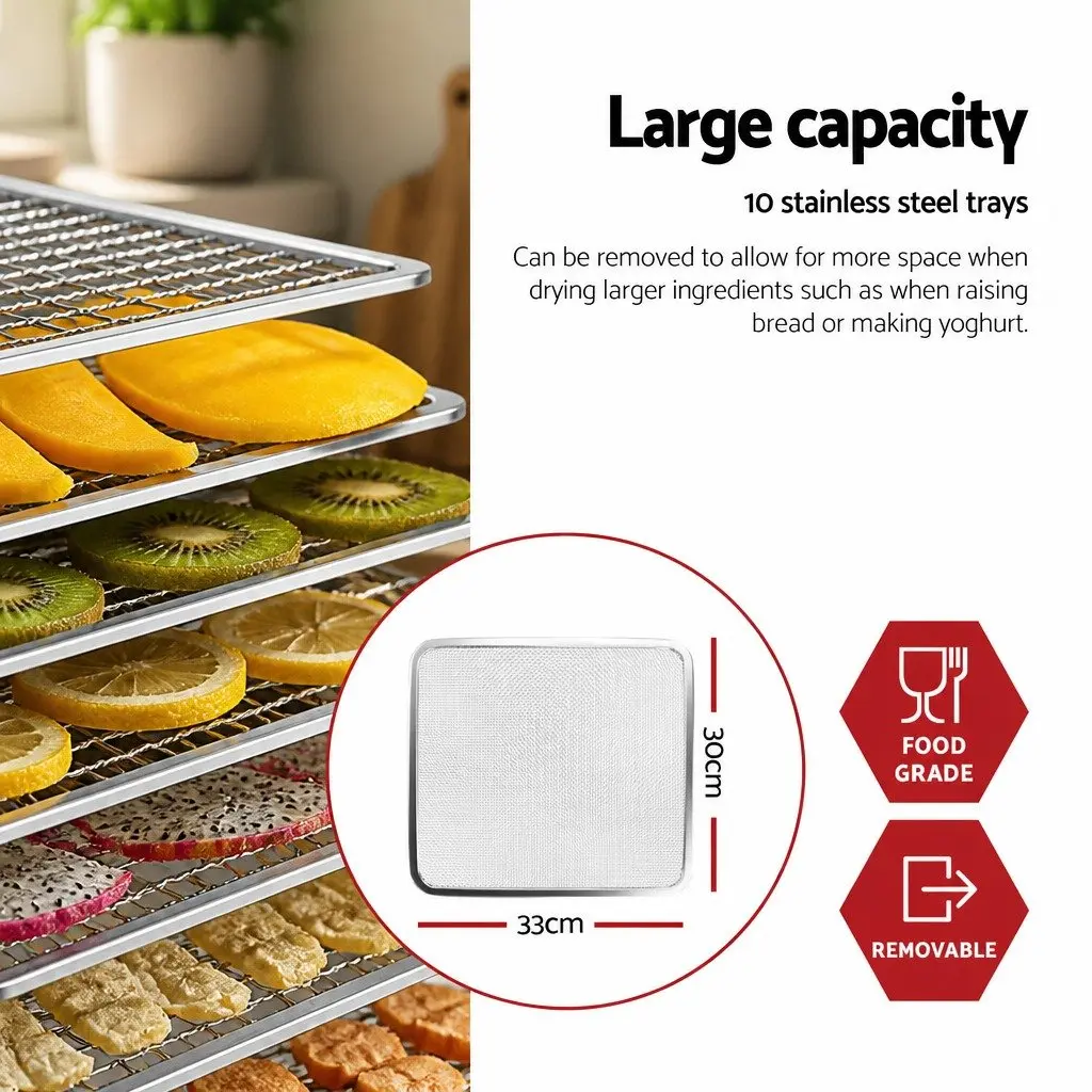 Food Dehydrator Stainless Steel 10 Trays Digital Temperature Control Adjustable Timer