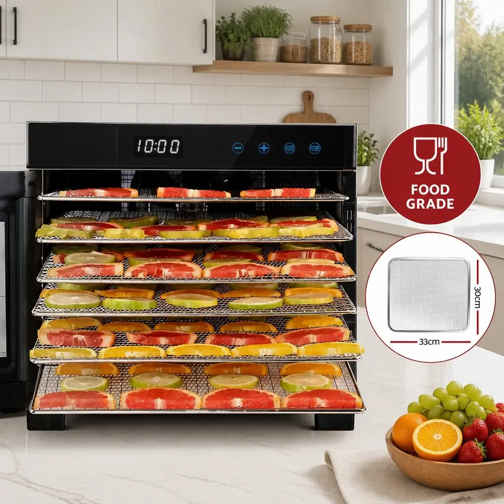 Food Dehydrator Stainless Steel 6 Tray Adjustable Temperature LCD Touch Control Silver