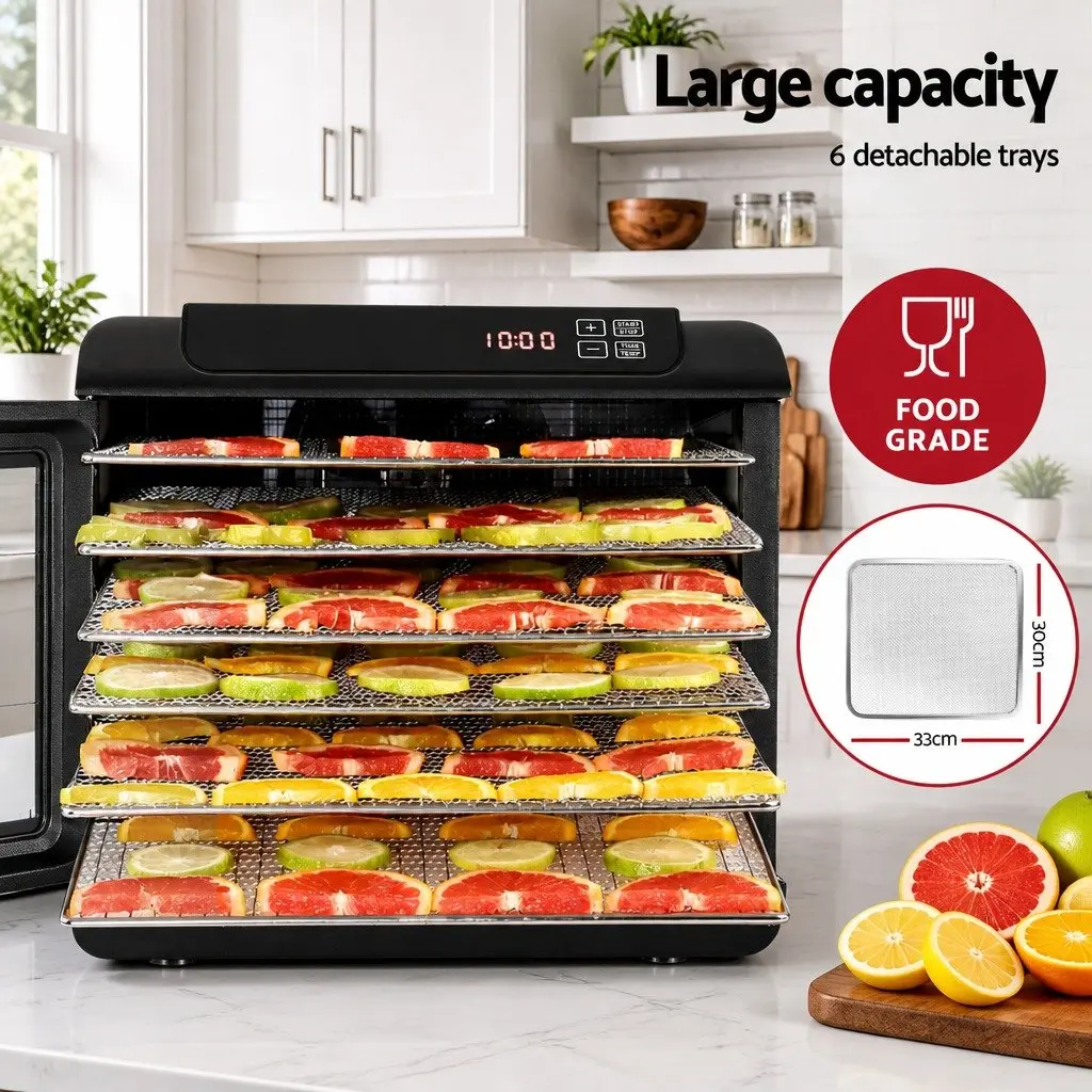 Food Dehydrator Stainless Steel 6 Tray Digital LCD Touch Control Adjustable Temperature