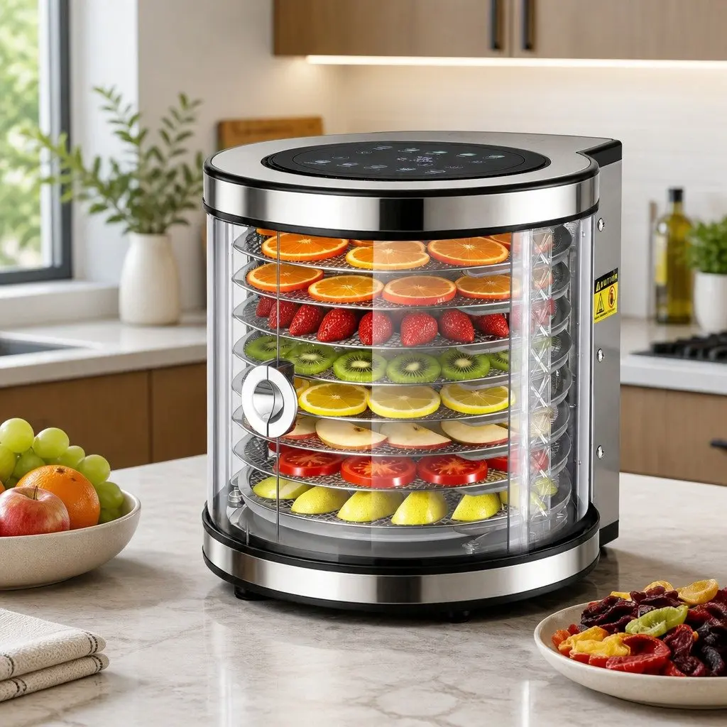 Food Dehydrator Stainless Steel 8 Trays Silver Auto-Rotate 10 Programs LED Touch Panel