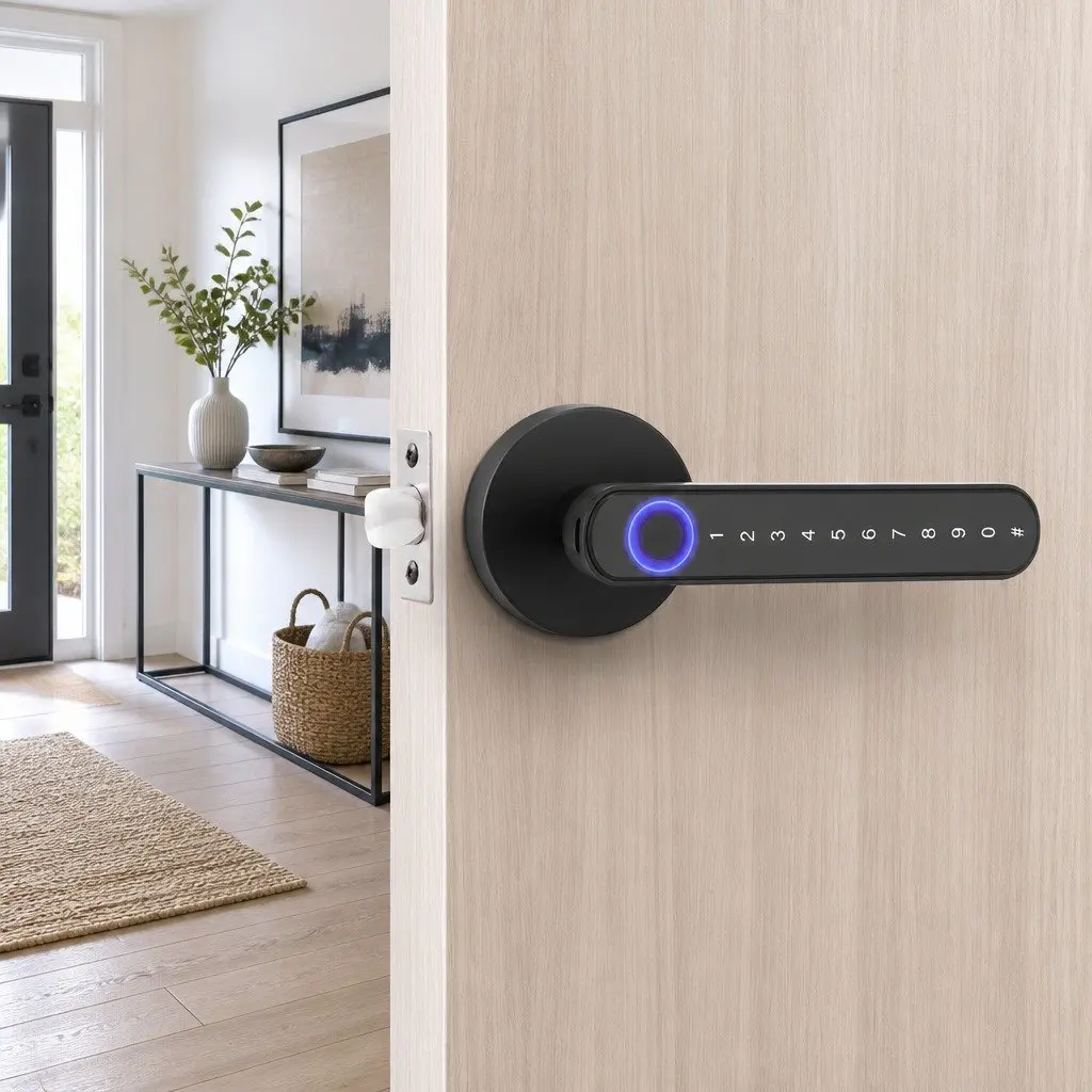 Electronic Fingerprint Door Lock Keyless Access Bluetooth App Black