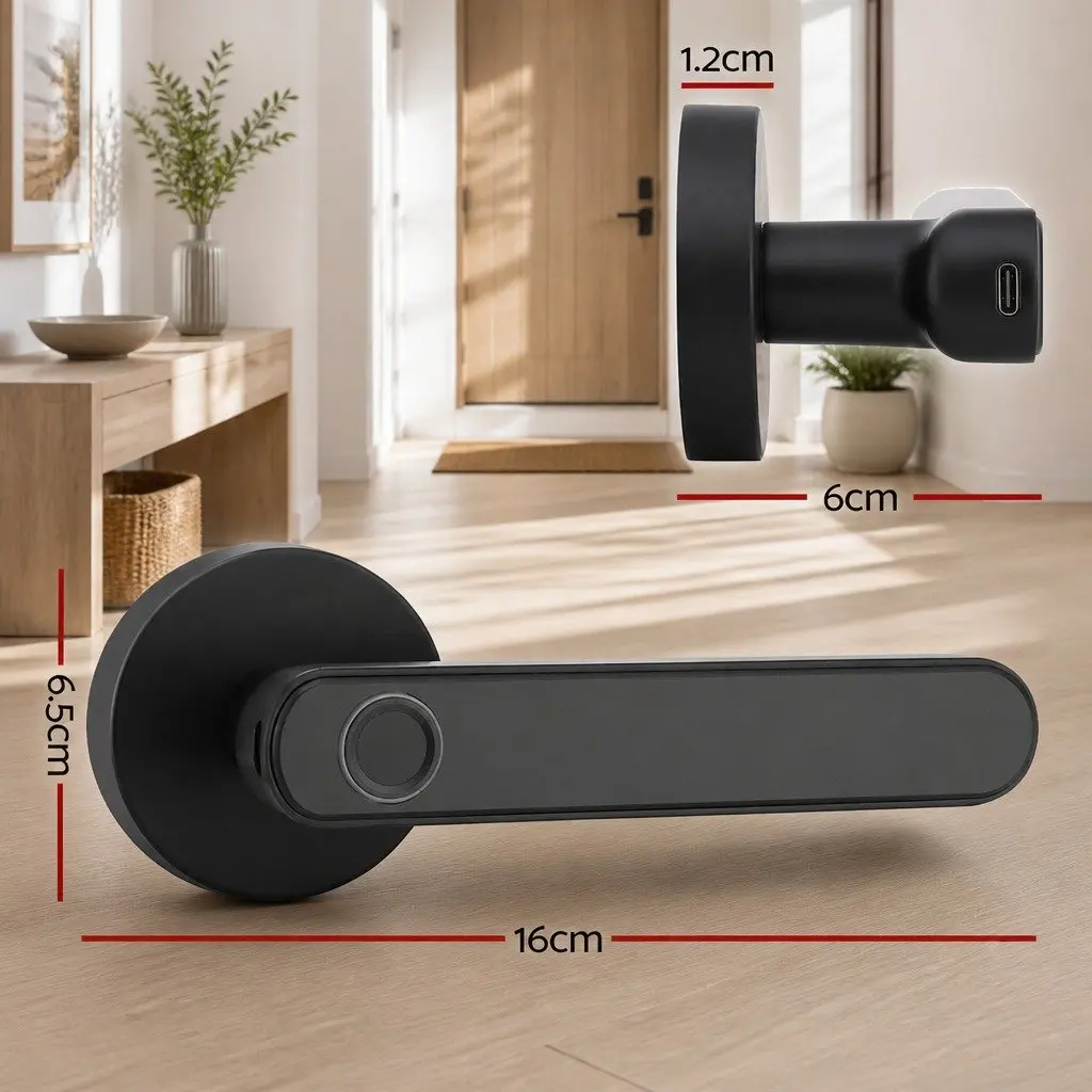 Electronic Fingerprint Door Lock Keyless Access Bluetooth App Black