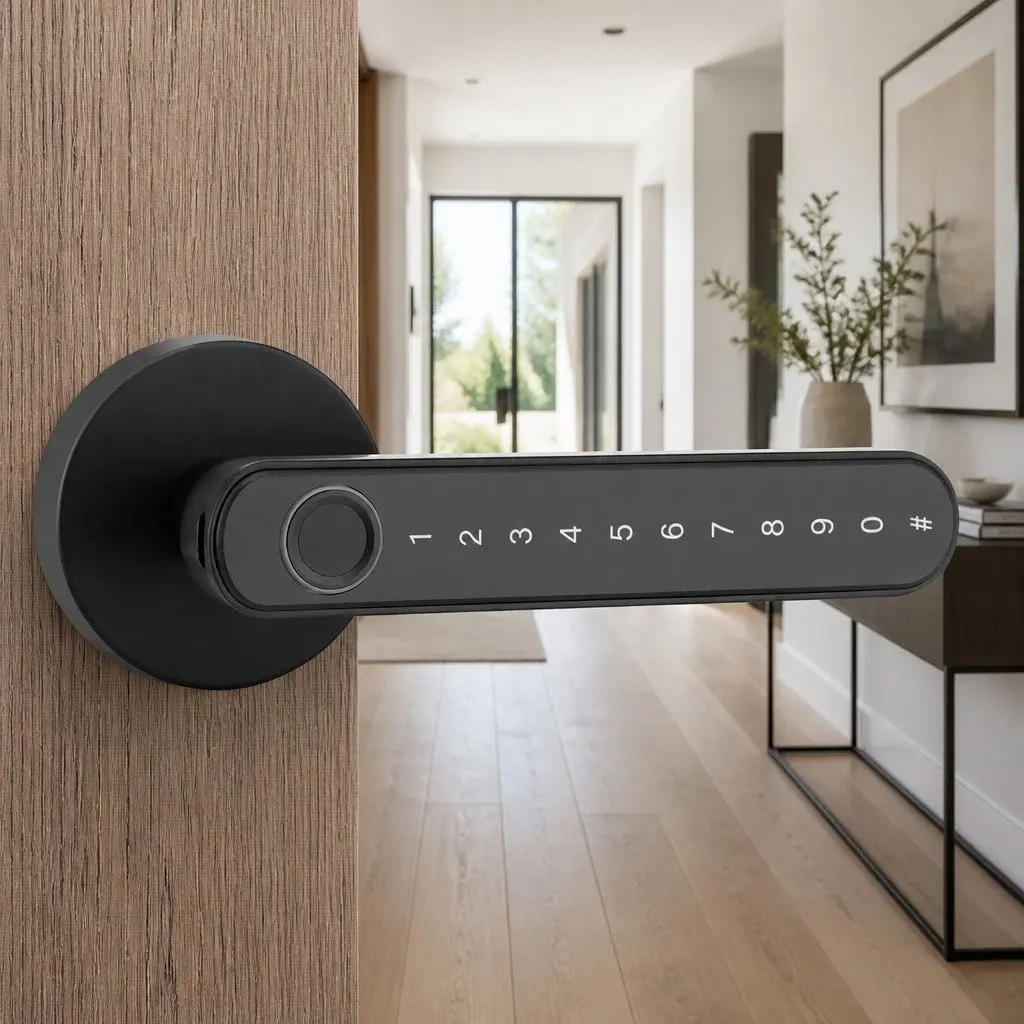 Electronic Fingerprint Door Lock Keyless Access Bluetooth App Black