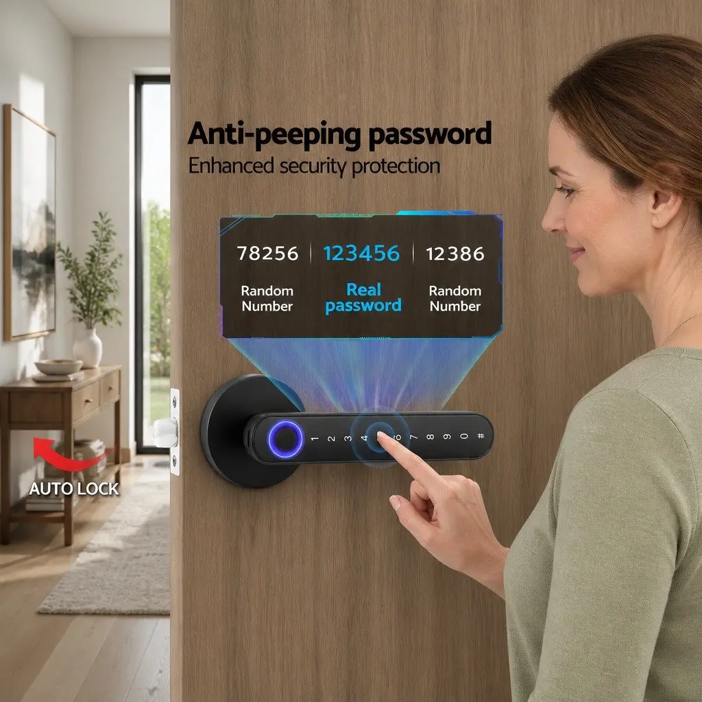 Electronic Fingerprint Door Lock Keyless Access Bluetooth App Black