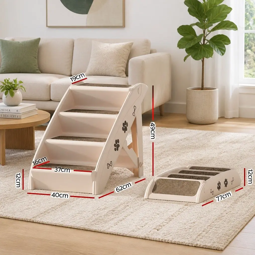 Dog Ramp Steps Portable Foldable PP Plastic 62cm x 40cm x 49cm Beige
