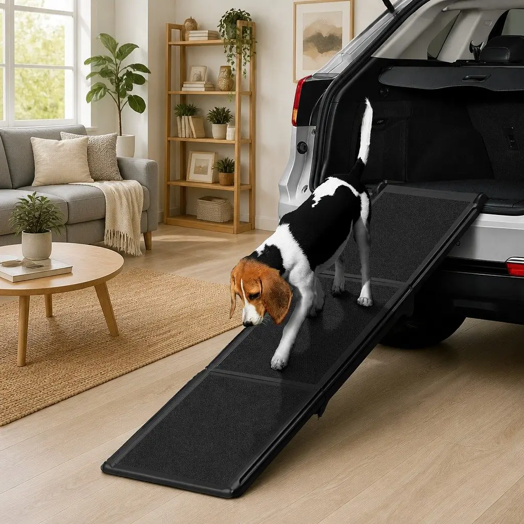 Dog Ramp Portable Adjustable Foldable Black Polyethylene 182cm L x 41cm W x 12cm H