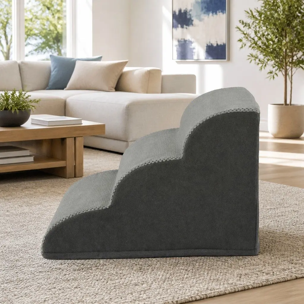 Dog Steps Foam 3 Tier Portable Ramp Grey