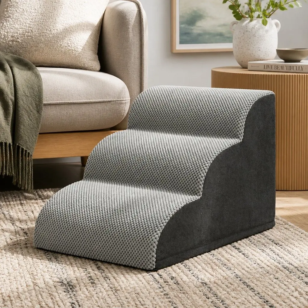 Dog Steps Foam 3 Tier Portable Ramp Grey