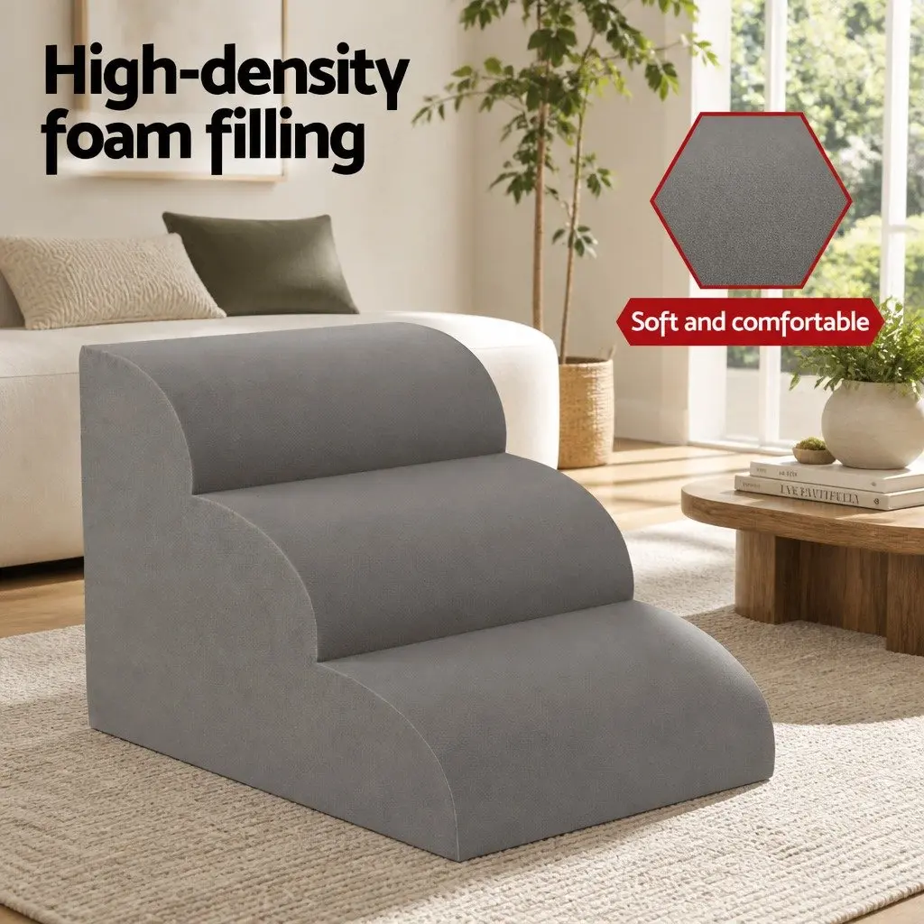 Dog Steps Foam 3 Tier Portable Ramp Grey