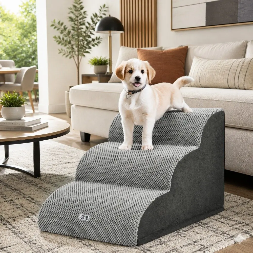 Dog Steps Foam 3 Tier Portable Ramp Grey