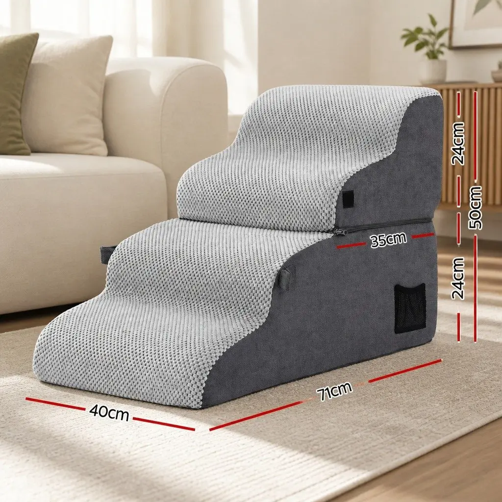 Dog Stairs and Bed Foam 2-in-1 Non-Slip Washable 40cm x 71cm x 50cm Grey