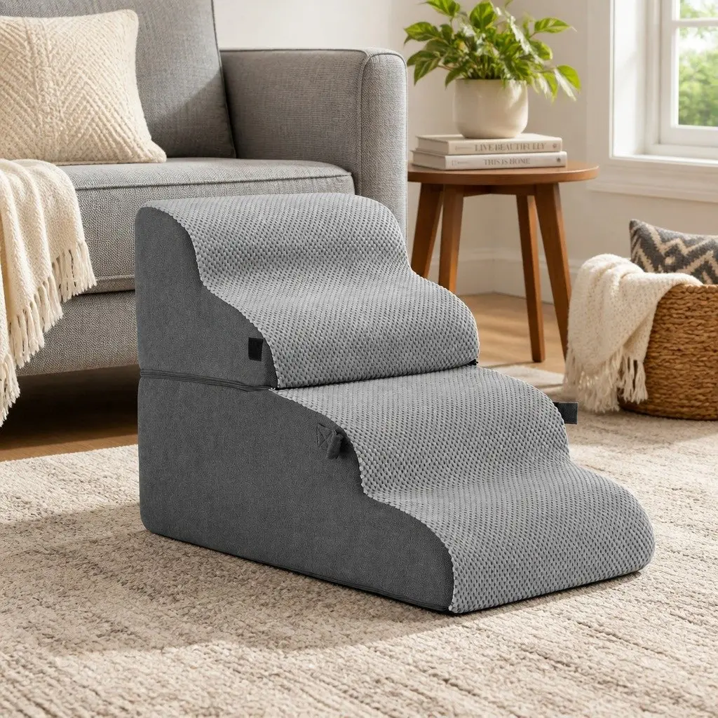 Dog Stairs and Bed Foam 2-in-1 Non-Slip Washable 40cm x 71cm x 50cm Grey