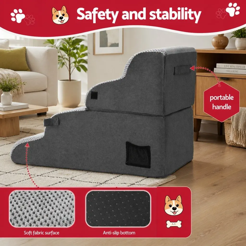 Dog Stairs and Bed Foam 2-in-1 Non-Slip Washable 40cm x 71cm x 50cm Grey