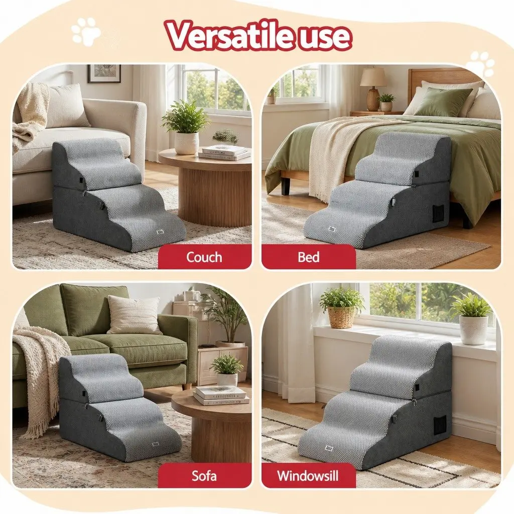Dog Stairs and Bed Foam 2-in-1 Non-Slip Washable 40cm x 71cm x 50cm Grey