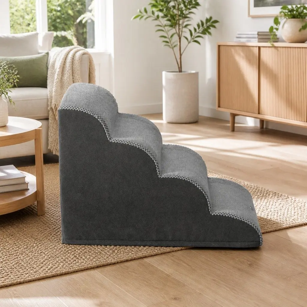 Dog Ramp Steps Pet Stairs 4 Tier Foam For Bed Sofa Car Portable Indoor Grey