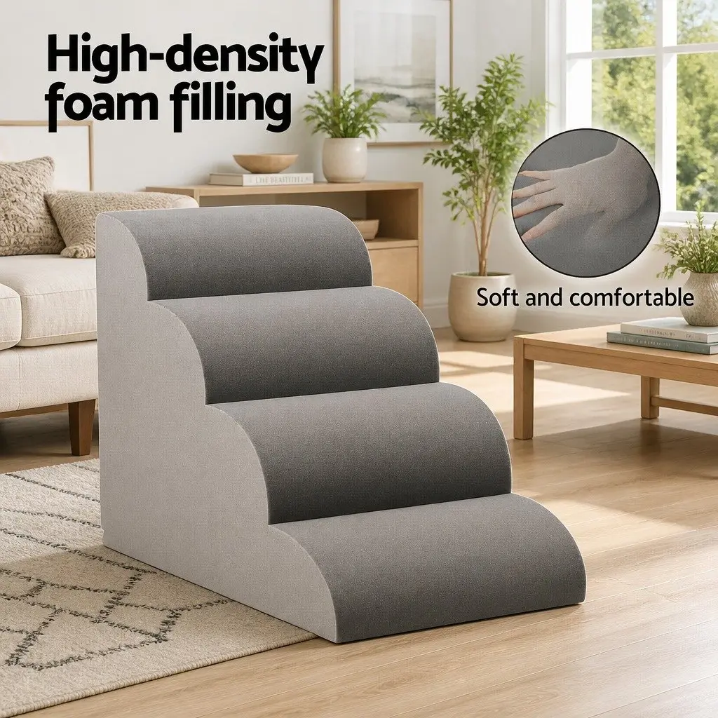 Dog Ramp Steps Pet Stairs 4 Tier Foam For Bed Sofa Car Portable Indoor Grey