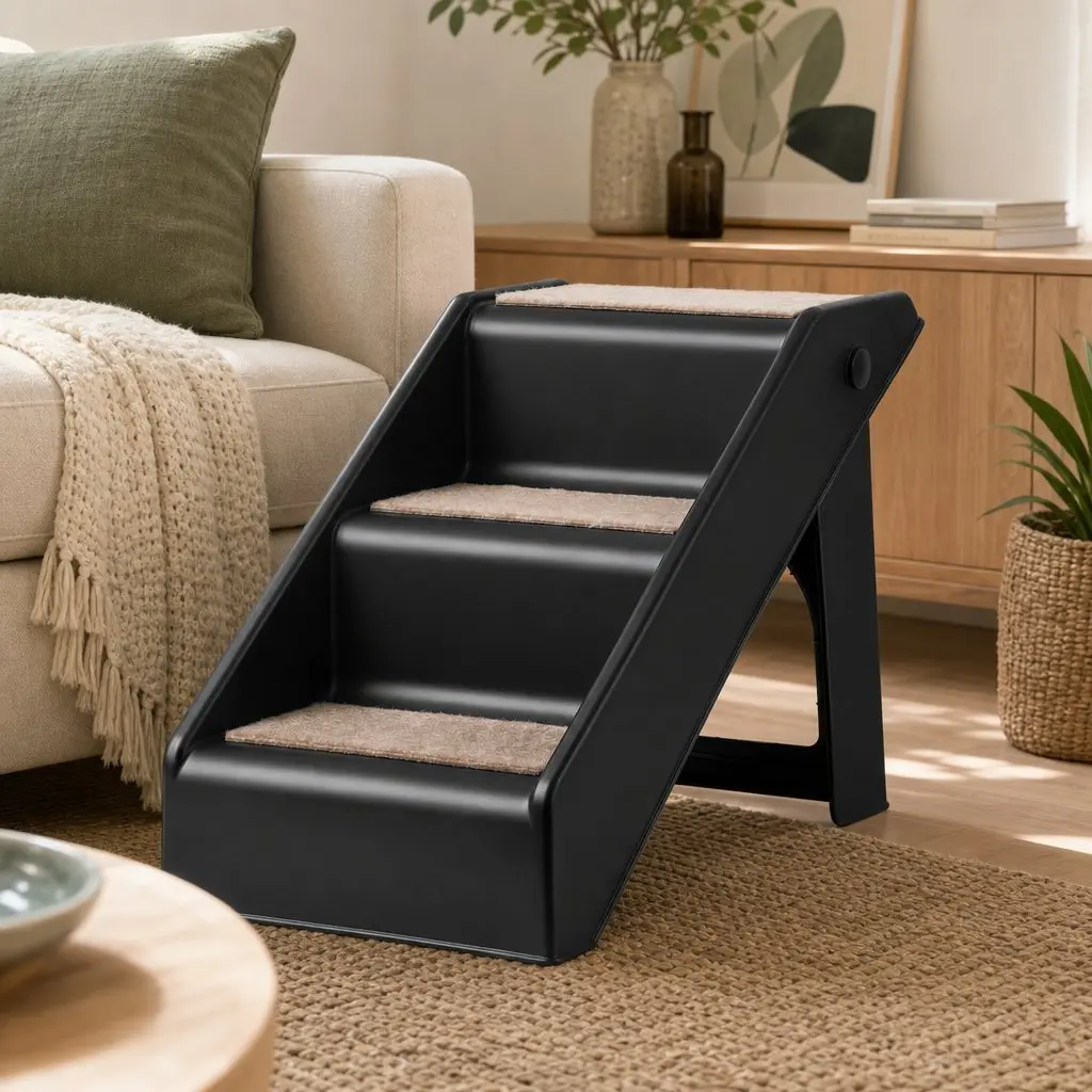 Dog Ramp Foldable 3 Steps PP Plastic Black