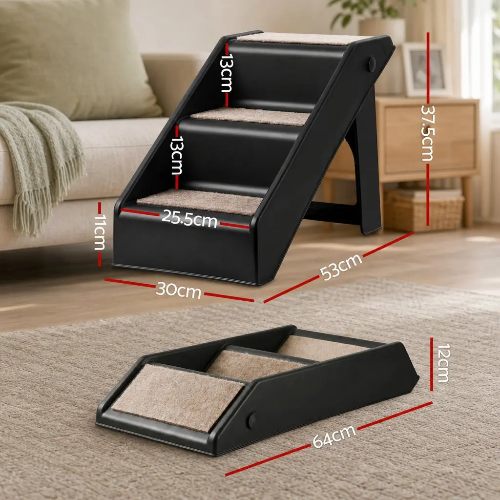 Dog Ramp Foldable 3 Steps PP Plastic Black