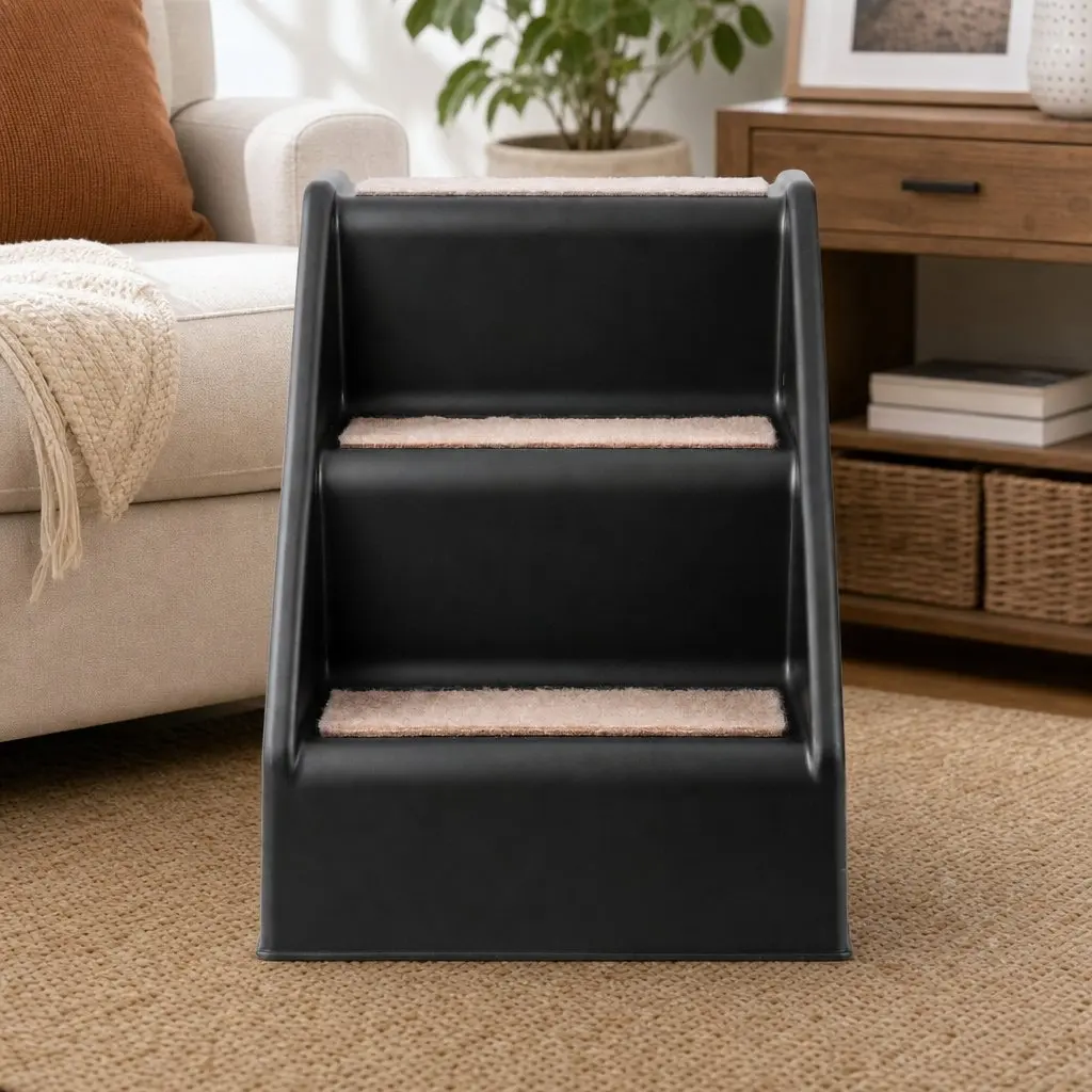 Dog Ramp Foldable 3 Steps PP Plastic Black