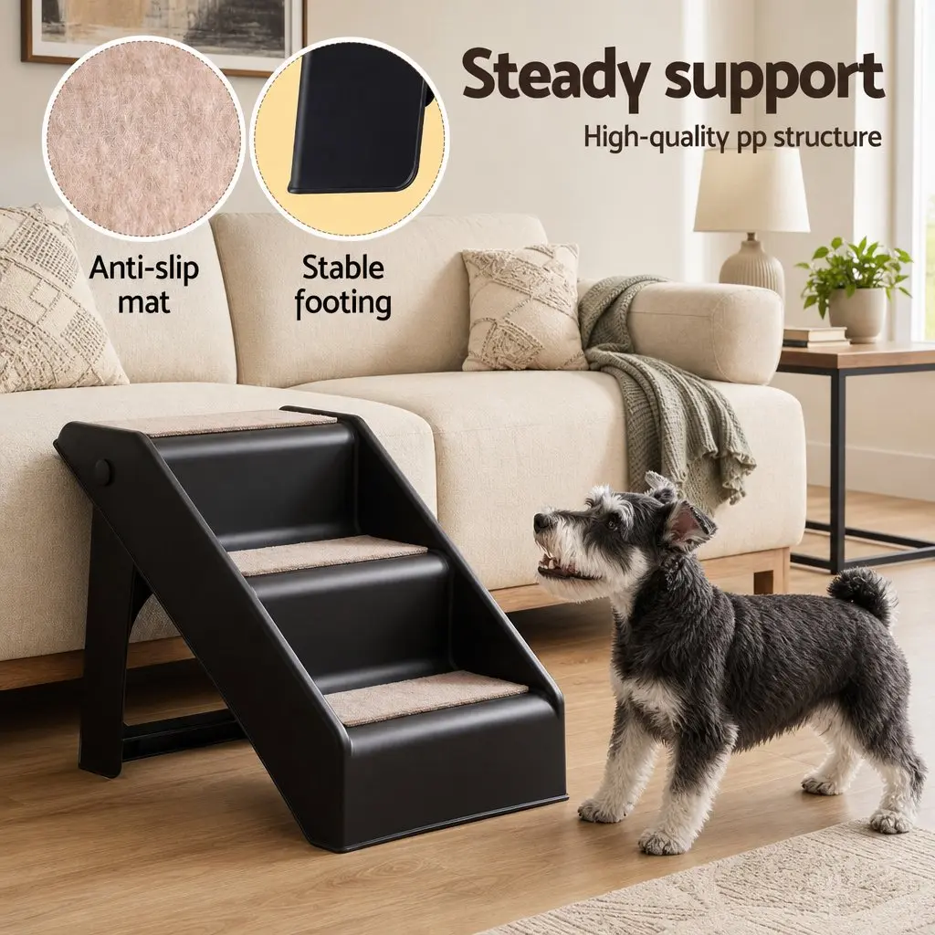 Dog Ramp Foldable 3 Steps PP Plastic Black