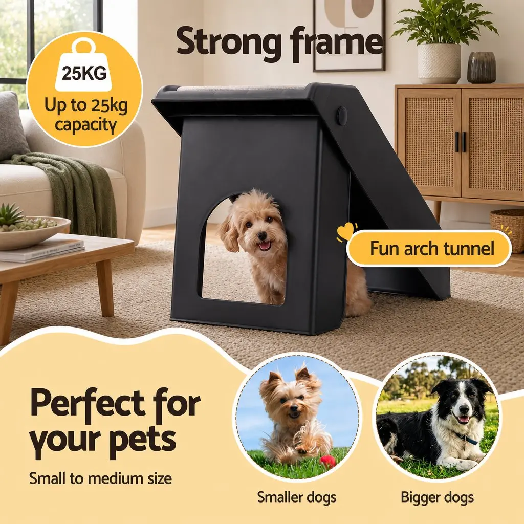 Dog Ramp Foldable 3 Steps PP Plastic Black